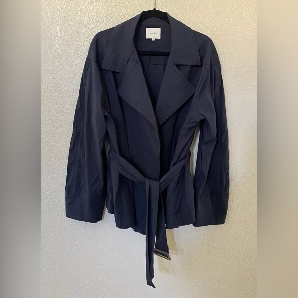 New Vince Women's Utility Linen Blend Jacket In Navy Blue Size 1X $495 - Picture 5 of 11